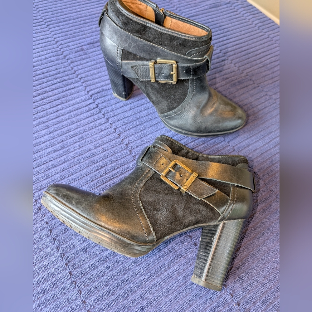 Clarks Black Ankle Booties with Buckle Detail